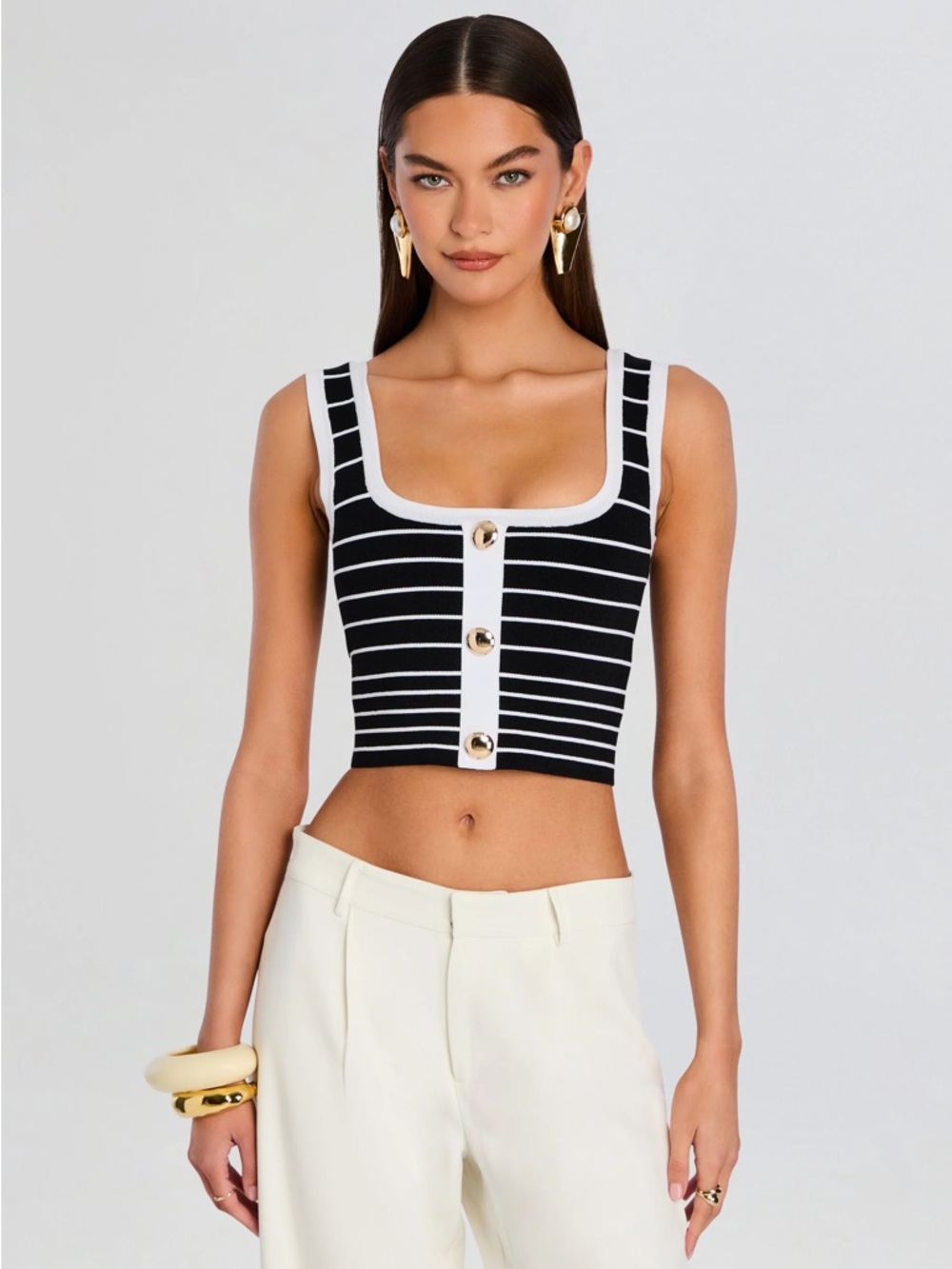 Retrofete Zadie Knit Top - Metallic Black/White